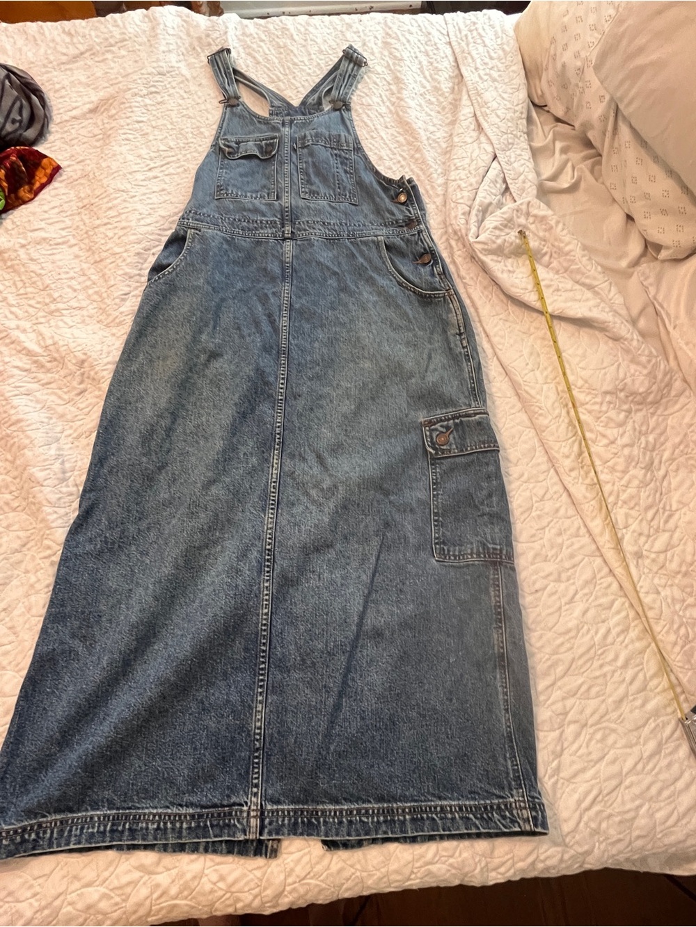 Vintage Levi's Denim Overall Dress Black Tab Maxi Bib Jumper Cargo Pocket Large